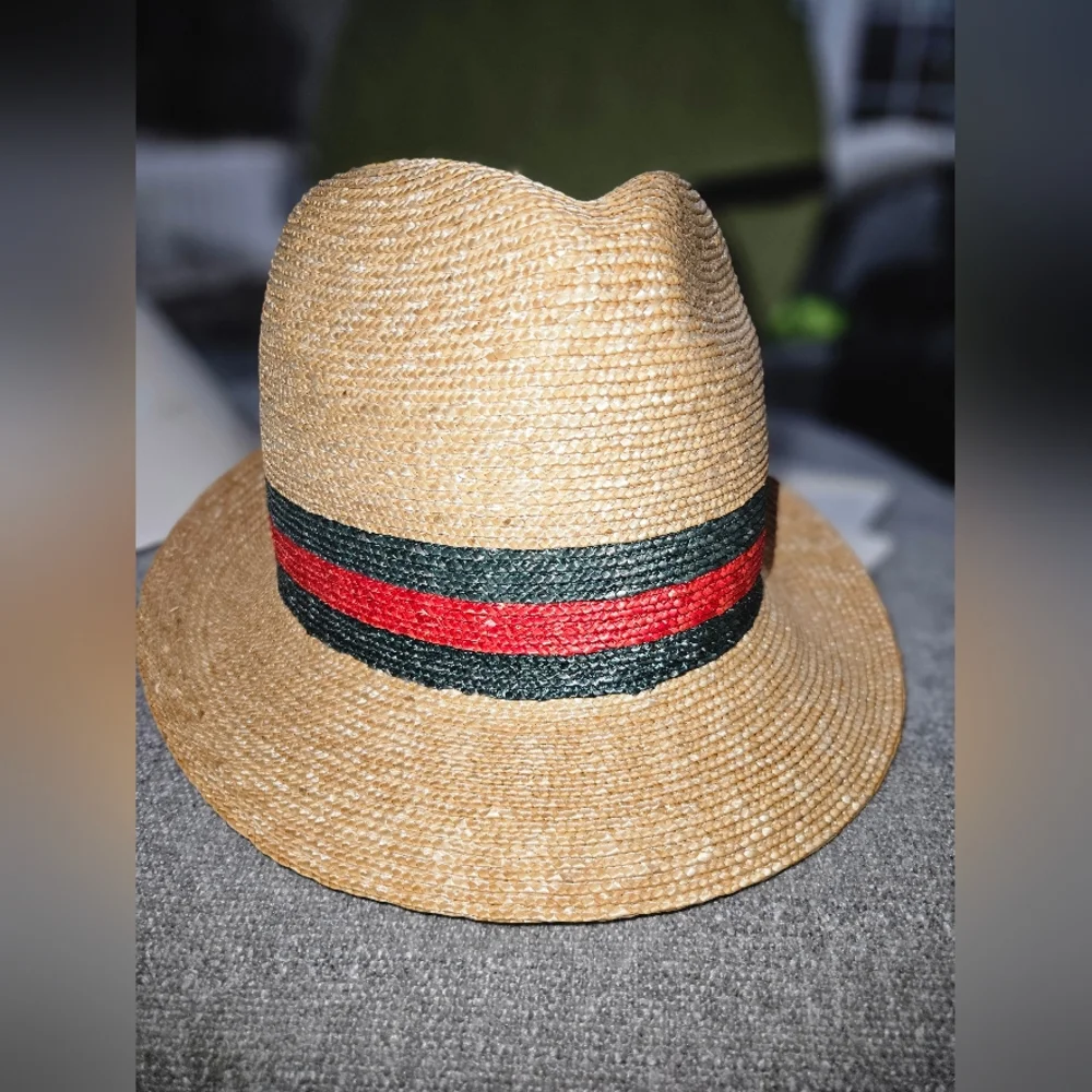 Gucci Trilby Straw Hat with Red and Green Stripe Size M EUC COMES W/ TAGS& BOX - Picture 4 of 16